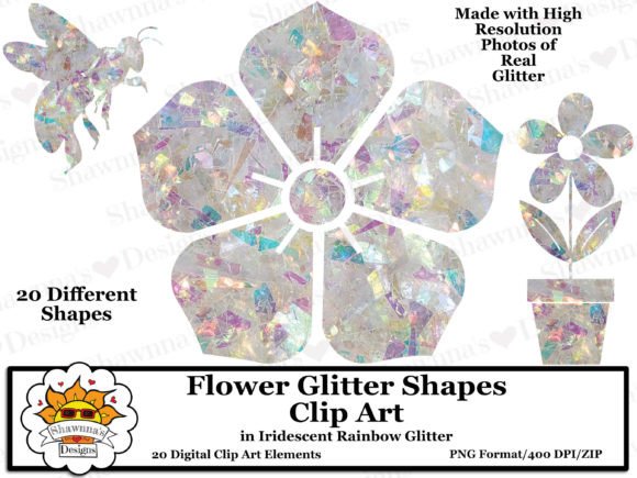 Download Rainbow Glitter Flower Shapes Clipart Se - Shape Collection