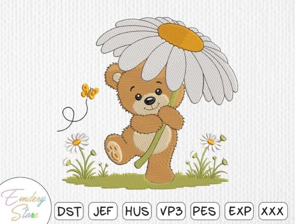 Download Teddy Bear with Daisy Embroidery Design - Premium Bundle