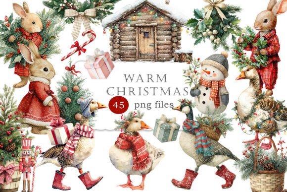 Download Vintage Warm Christmas, Geese, Rabbits - Premium Resources