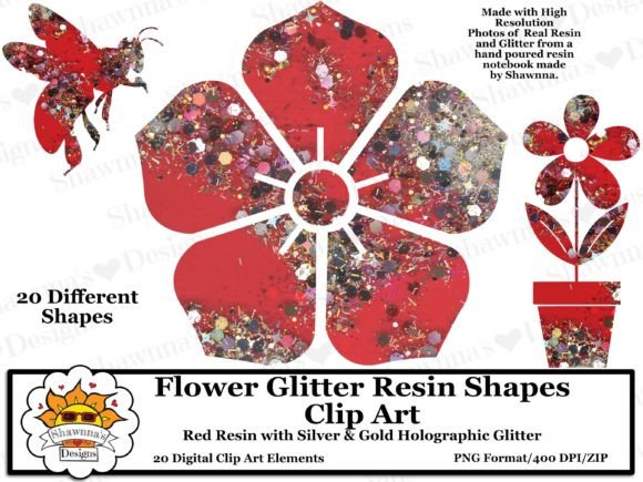 Download Red Resin Glitter Flower Shapes Clipart - Shape Collection
